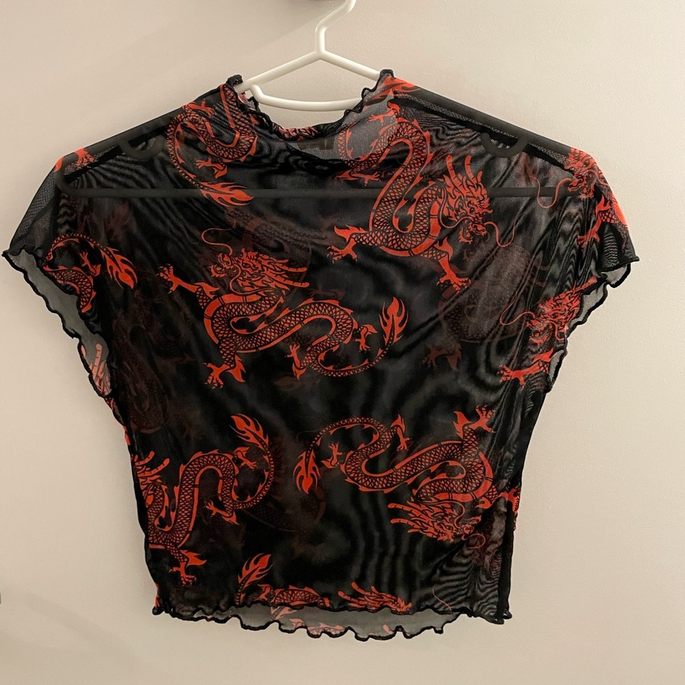 See Through Crop Top Dragon Design
